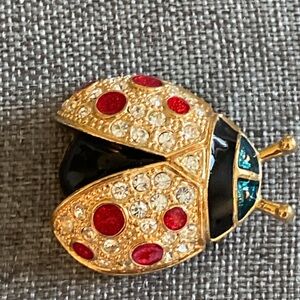 Vintage 80s ROMAN Rhinestoned Ladybug Broach